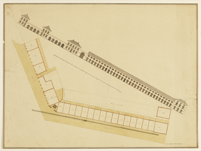 216311 Plattegronden en opstanden van het ontwerp voor enkele blokken huizen langs de kade van het Paardenveld te Utrecht.